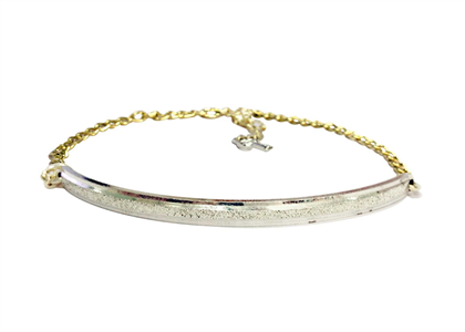 Two Tone Plated Charm Diamond Cut Bangle Bracelet